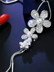 Shining Diva Fashion Silver-Plated Crystals Studded Necklace