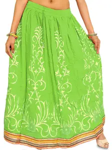 Exotic India Printed Long Skirt With Embellished Patch Border