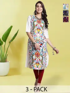 Anouk Rustic Selection Of 3 Floral Printed Round Neck Straight Kurtas