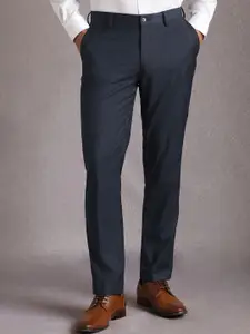 Louis Philippe Men Textured Checked Slim Fit Formal Trousers