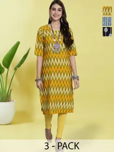 Anouk Rustic Selection Of 3 Chevron Printed Round Neck Straight Kurtas