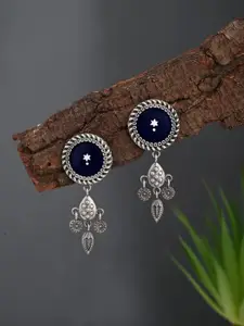 Anvik Silver-Plated Circular Shaped Oxidised Drop Earrings