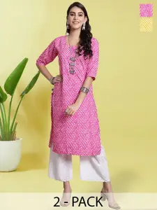 Anouk Rustic Selection Of 2 Leheriya Printed Round Neck Straight Kurta