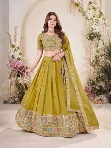 SHOPGARB Embroidered Semi-Stitched Lehenga & Unstitched Blouse With Dupatta