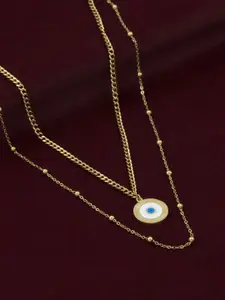 ARTKLIM Stainless Steel Gold-Plated Dual Layered Round Evil Eye Pendant Necklace
