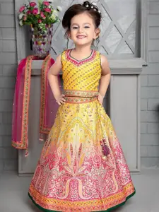 BAESD Girls Printed Beads and Stones Tie Dye Ready to Wear Lehenga & Blouse With Dupatta