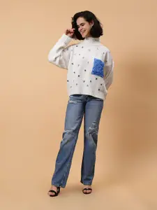 Fashion Gaiia Women Embellished Turtle Neck Woollen Sweater