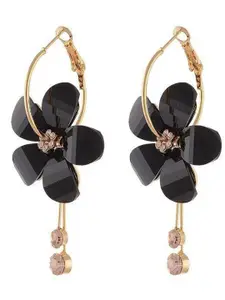 Celestique Cubic Zirconia Studded Floral Shaped Korean Hoop Earrings