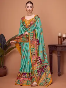 Sangria Ethnic Motifs Printed Banarasi Saree With Matching Unstitched Blouse