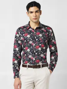 V Dot Slim Fit Floral Printed Pure Cotton Casual Shirt