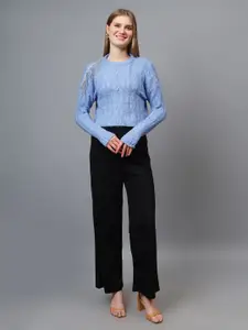 Fashion Gaiia Women Woollen Cable Knit Crop Pullover