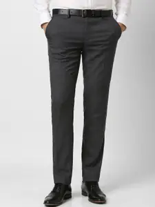 Peter England Men Checked Slim Fit Mid-Rise Formal Trousers