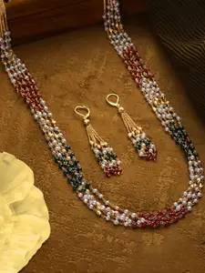 Anouk Gold-Plated Gold Plated Pearls Layered Necklace Jewelry Set