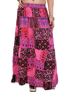 Exotic India Long Printed Dori Skirt From Gujarat With Patch Work