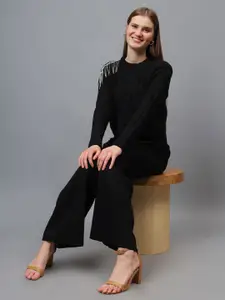 Fashion Gaiia Women Self Design Round Neck Woollen Pullover Sweaters