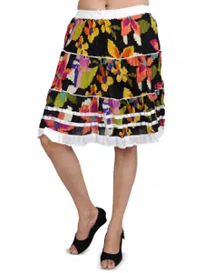 Exotic India Multi-Color Short Skirt With Floral Print
