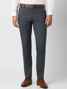 Peter England Men Textured Slim Fit Formal Trousers