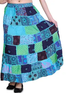 Exotic India Long Printed Dori Skirt From Gujarat With Patch Work