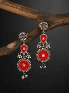 Anvik Silver Plated Hand Painted Circular Drop Earrings
