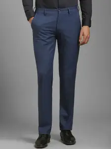 Louis Philippe Men Solid Self Design Mid-Rise Slim Fit Trousers
