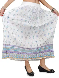 Exotic India Crushed Elastic Boho Skirt With Printed Flowers