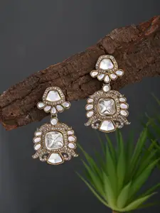 Anvik Gold-Plated Kundan Studded Square Drop Earrings