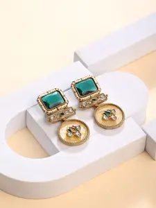 Anvik Gold Plated Artificial Stones Studded And Beaded Contemporary Drop Earrings