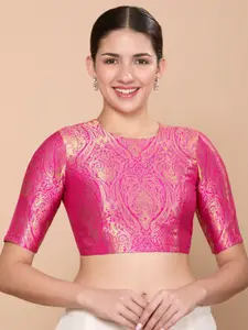 Studio Shringaar Woven Design Round Neck Saree Blouse