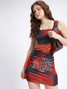 Stylecast X Hersheinbox Orange Black Graphic Mini Bodycon Dress