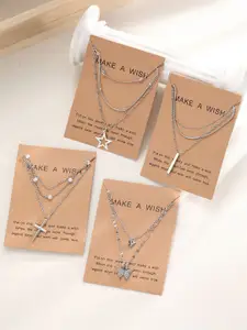 Shining Diva Fashion Pack Of 4 Silver-Plated Necklace