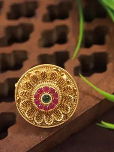 SGA FASHION Gold Plated American Diamond Stone Studded Finger Ring