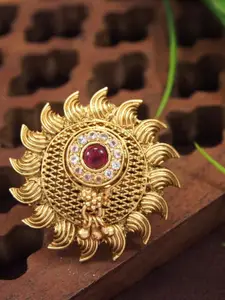 SGA FASHION Gold Plated American Diamond Stone Studded Finger Ring