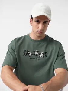 The Souled Store Men Typography Kung Fu Panda Printed Drop-Shoulder Sleeves T-shirt