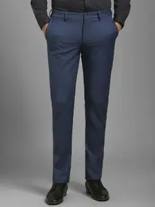 Louis Philippe Men Blue Textured Flat Front Formal Slim Fit Trousers