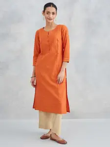 Fabindia Yoke Design Notch Neck Pleated Cotton Straight Kurta