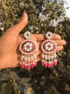 Anouk Artificial Stones Studded And Beaded Contemporary Drop Earrings