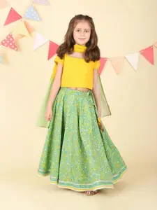 Fabindia Girls Printed Ready to Wear Cotton Gotta Patti Lehenga & Blouse With Dupatta