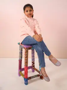 Sangria Girls Floral Embroidered Cotton Seersucker Shirt-Style Top