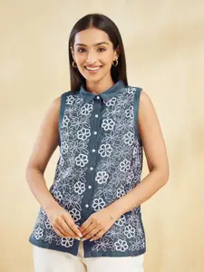 Fabindia Women Embroidered Shirt Style Top