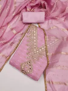 KALINI Pink Chanderi Butti Silk Embroiderd & Coding Work Unstitched Dress Material