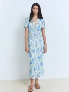 MANGO Floral Print Tie-Up Midi Dress