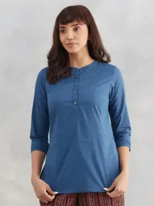 Fabindia Mandarin Collar Cotton Straight Short Kurti