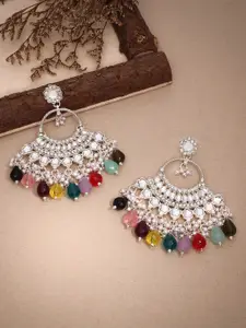 Anouk Silver-Plated Artificial Studded and Beaded Contemporary Chandbalis