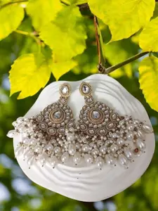 Anouk Gold Plated Artificial Stones Studded and Beaded Contemporary Drop Earrings