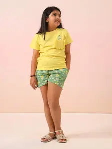 Sangria Girls Printed Pure Cotton T-shirt With Shorts Clothing Set