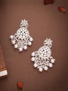 Anouk Gold-Plated Artificial Stones Studded & Beaded Floral Shaped Drop Earrings