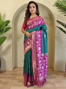 DEVATITHI Women Woven Design Zari Silk Blend Saree