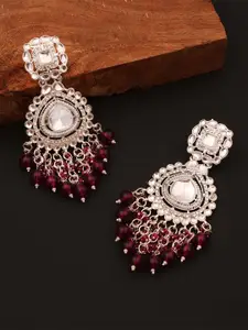 Anouk Gold-Plated Artificial Stones Studded & Beaded Floral Shaped Drop Earrings