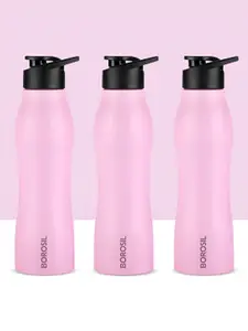 BOROSIL Grip Go Pink 3 Pieces Stainless Steel Water Bottle