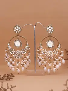 Anouk Gold Plated Artificial Stones Studded and Beaded Contemporary Drop Earrings
